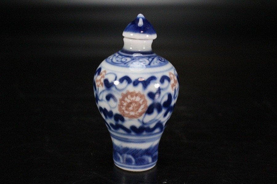 中国美術 青花 纏枝蓮花紋 小壷 鼻煙壷 6cm 送料無料