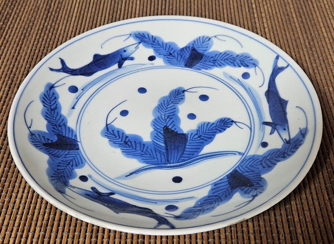 江戸時代後期　古伊万里　染付　鮎(あゆ)皿　径　約20.6cm鮎皿　検】柿右衛門