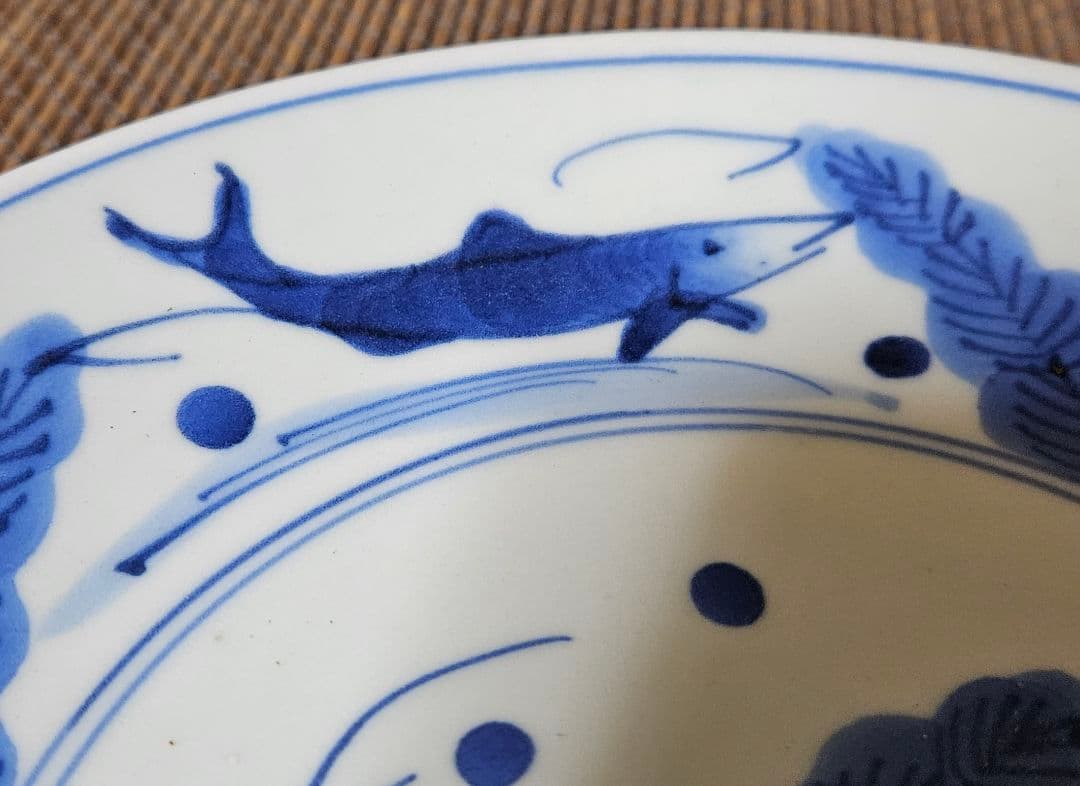 江戸時代後期　古伊万里　染付　鮎(あゆ)皿　径　約20.6cm鮎皿　検】柿右衛門