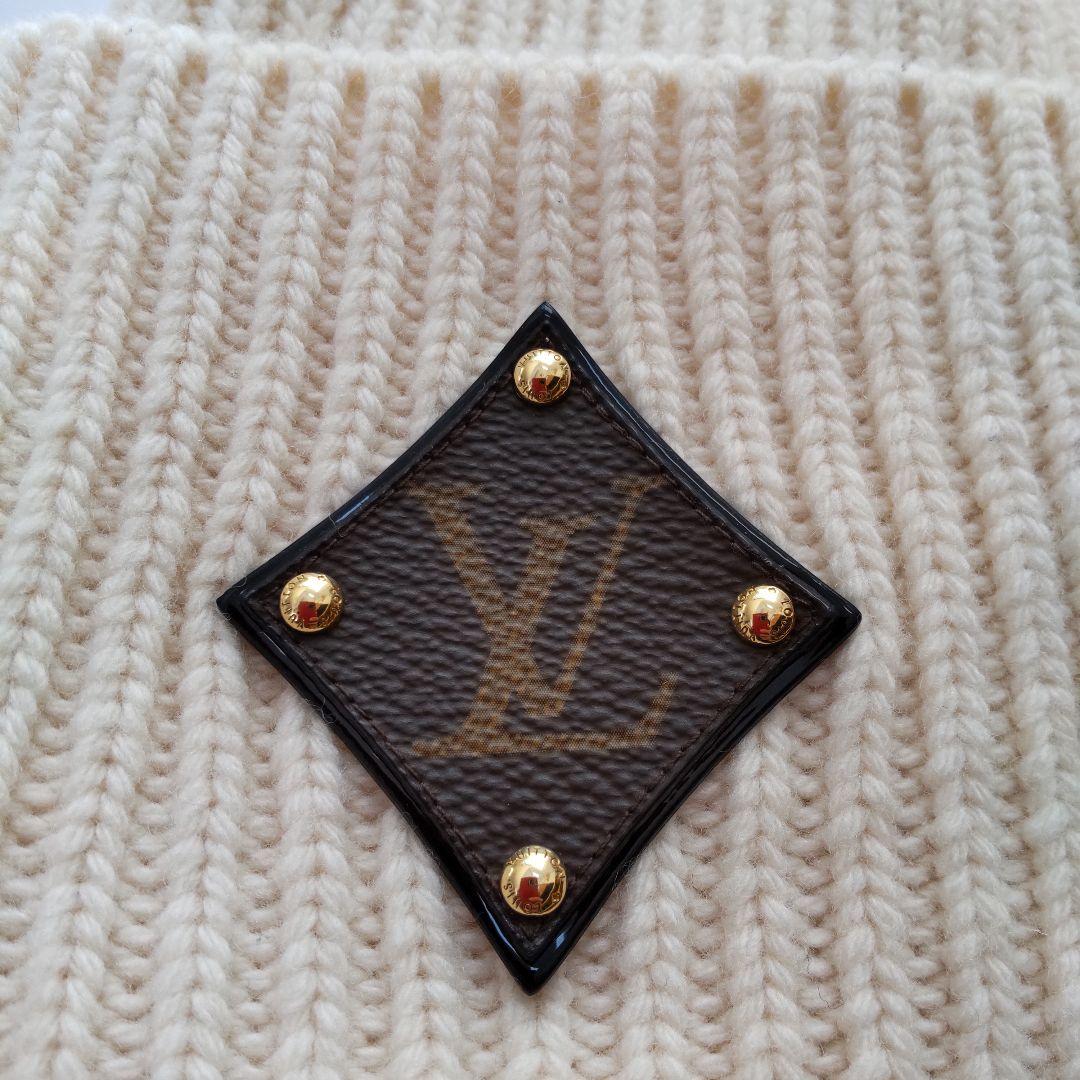 美品 ルイヴィトン 国内正規品 ニットキャップ ビーニー LVロゴ パッチ 白