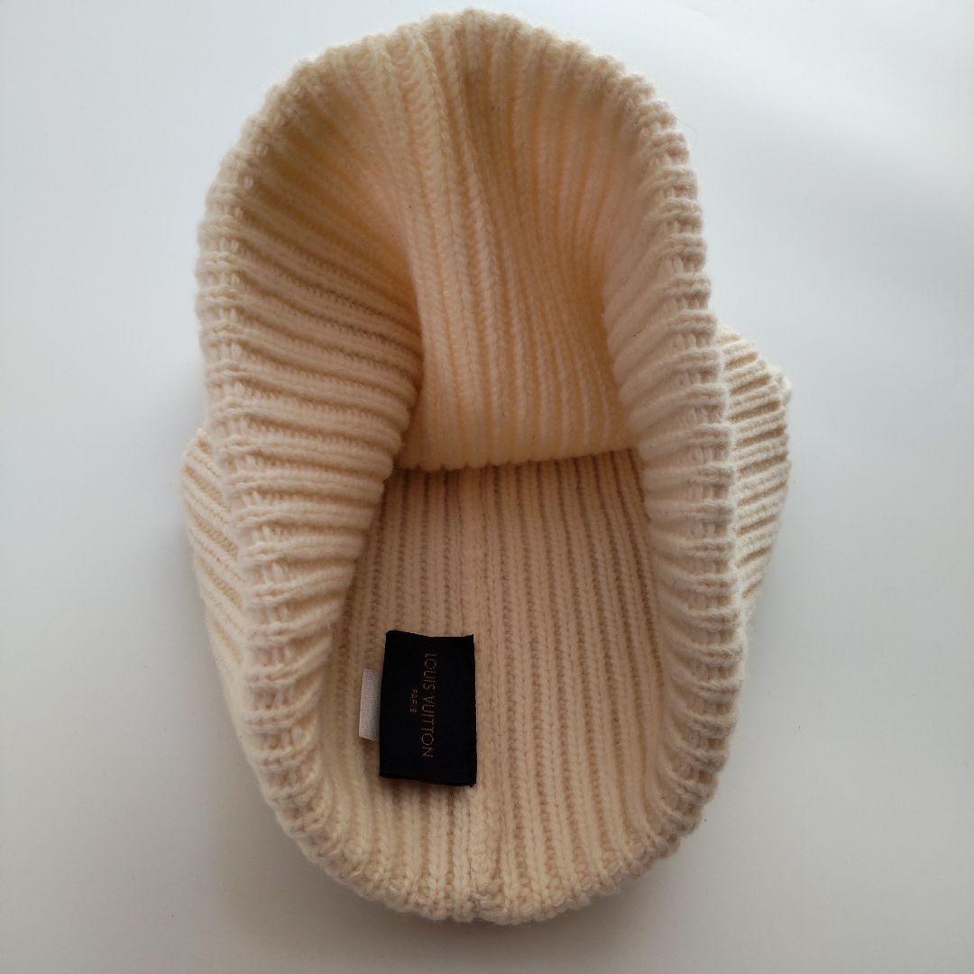 美品 ルイヴィトン 国内正規品 ニットキャップ ビーニー LVロゴ パッチ 白
