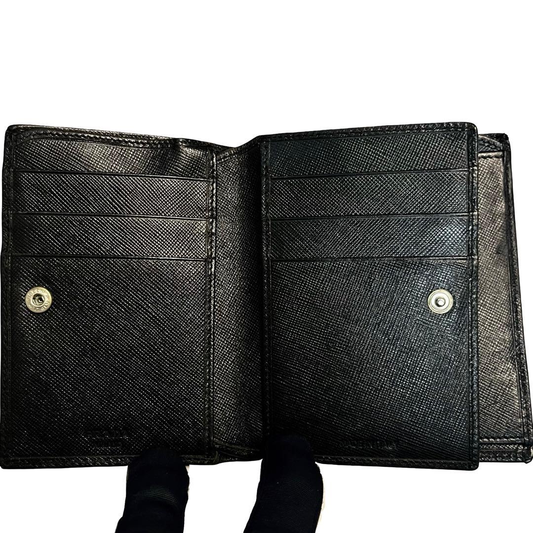 希少✨PRADA プラダ 二つ折り財布 サフィアーノレザー 三角ロゴ ブラック