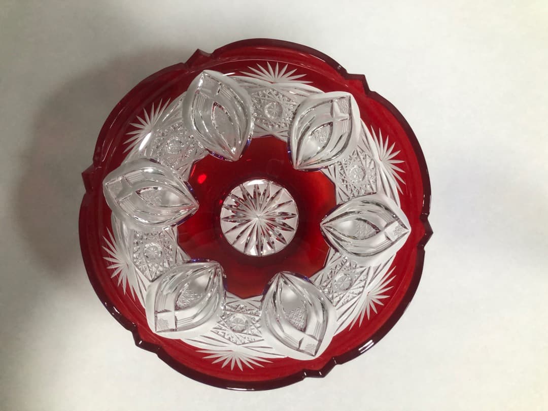 江戸切子丸型花瓶　クリスタル一輪挿し　ボヘミア小鉢　3点セット