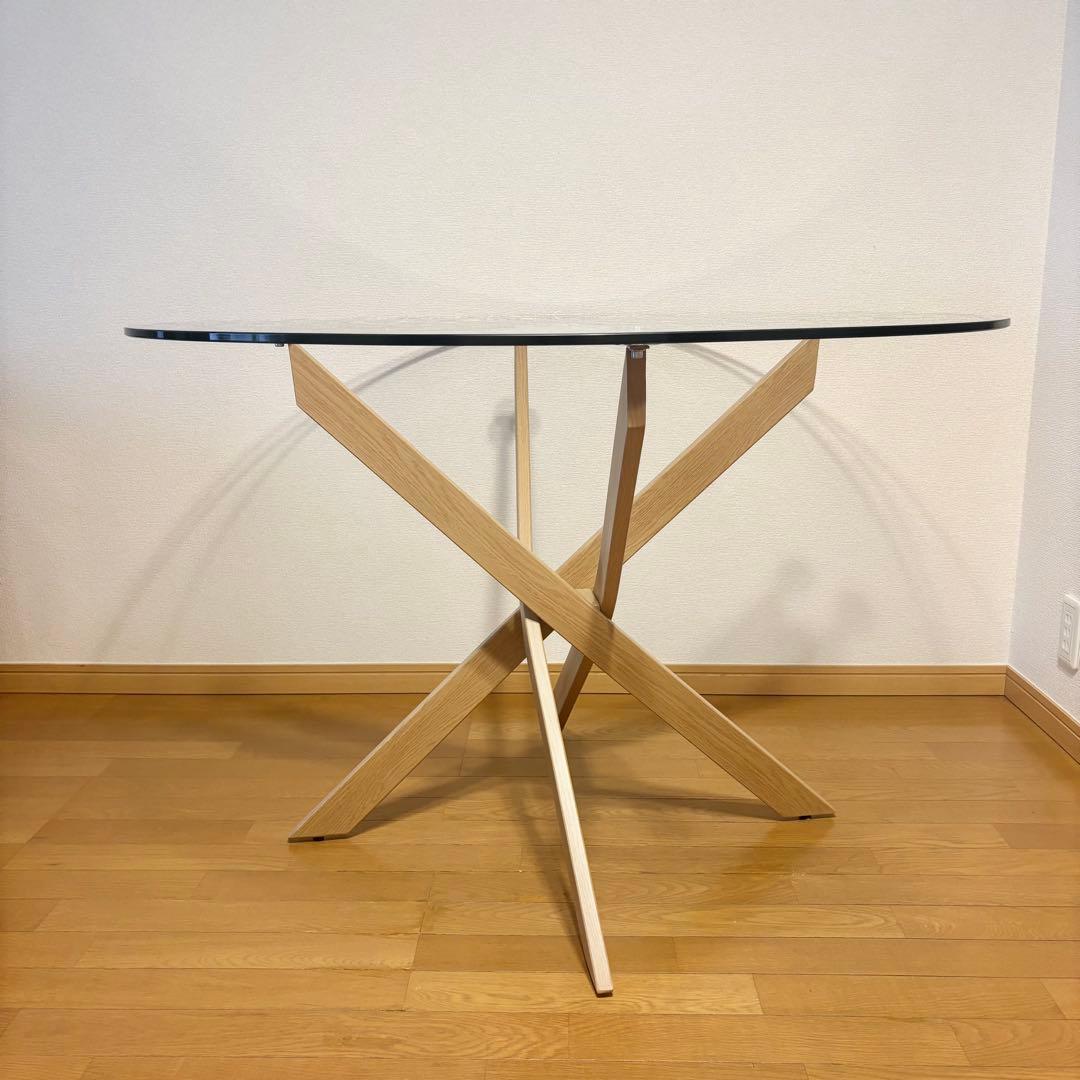 円形ガラス天板　ダイニングテーブル