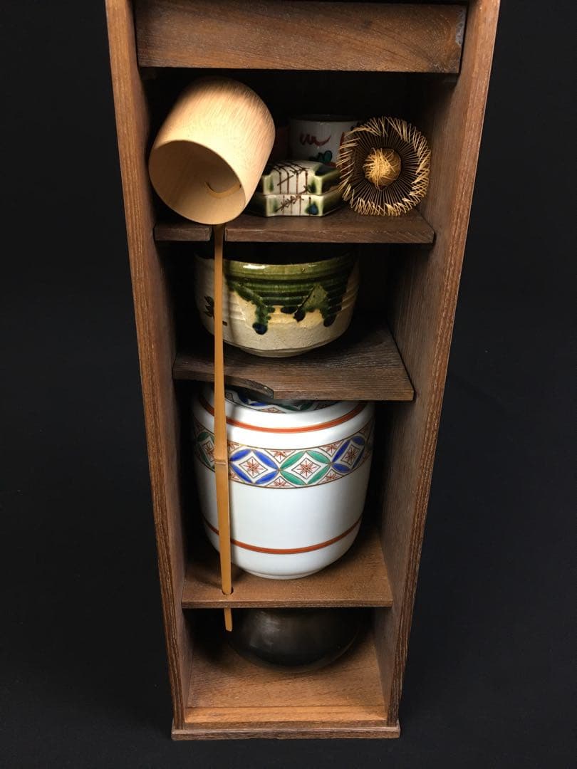 S348茶道具セット 短冊茶箱 10点揃 抹茶碗 水指 銅建水他