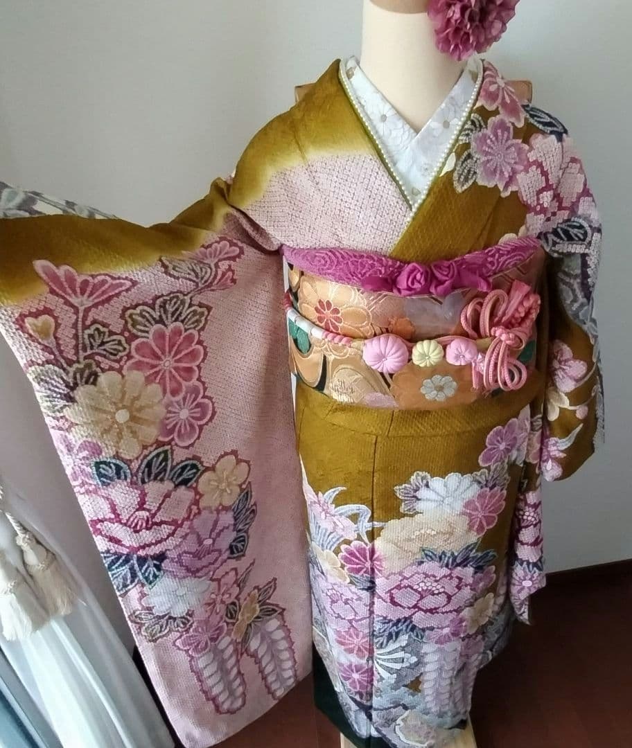 ちょこ様399.ラプンツェルみたい　振袖7点セット　正絹　フルセット　成人式