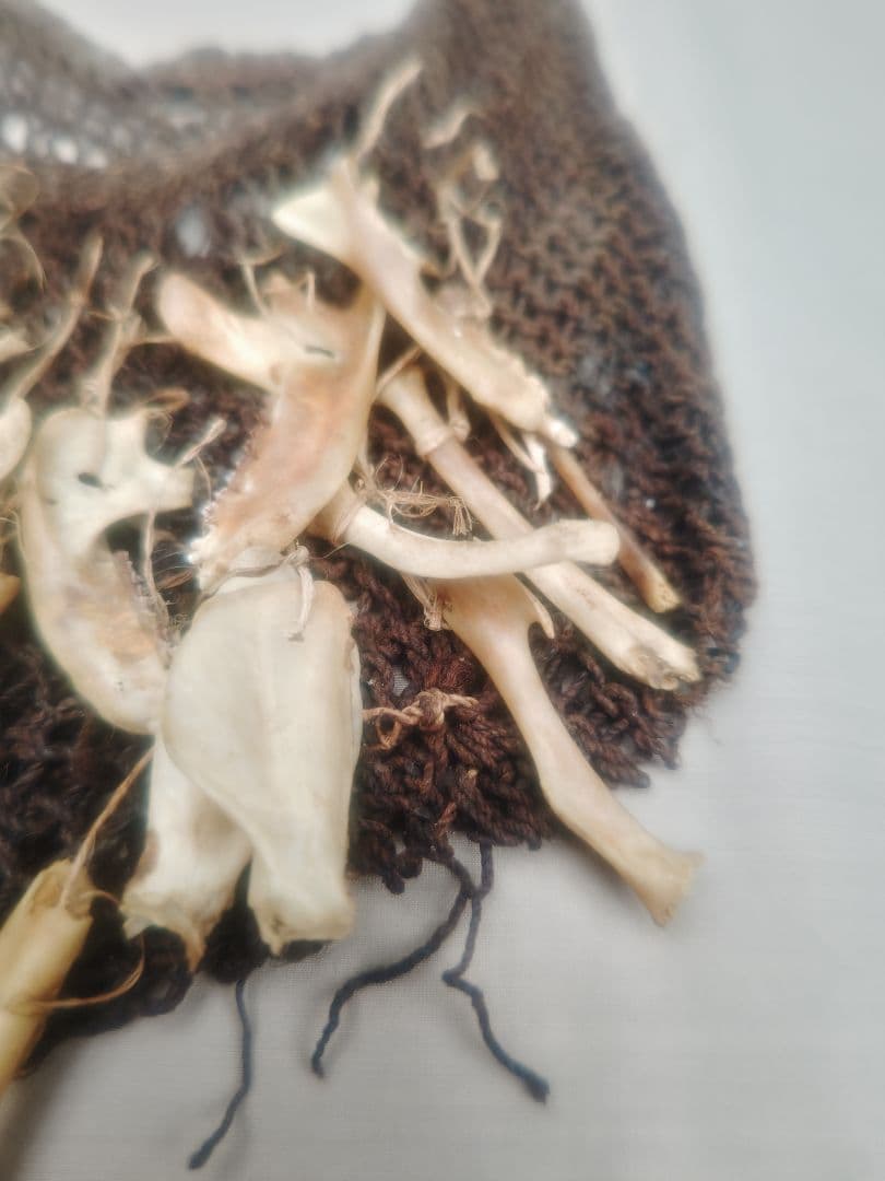 値下げしました★ 骨装飾　編バッグ　民族　骨格標本 プリミティブ　アンティーク