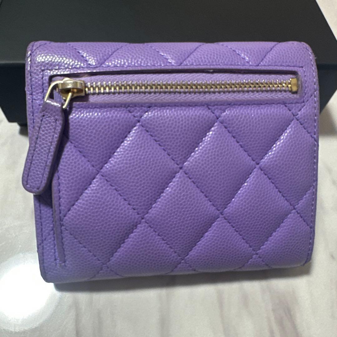 特別特価✨美品CHANEL 三つ折りキャビアスキン マトラッセ財布 パープル