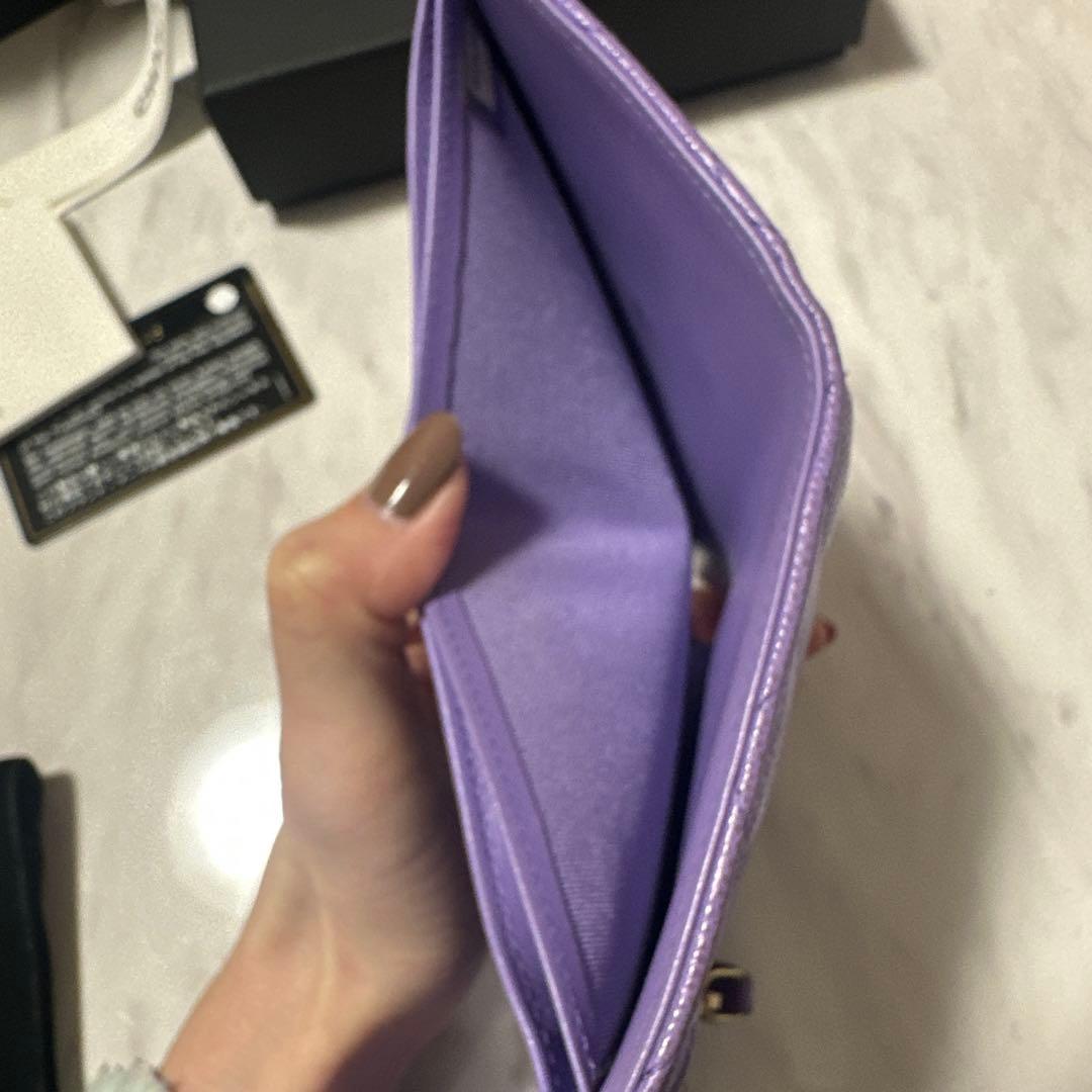 特別特価✨美品CHANEL 三つ折りキャビアスキン マトラッセ財布 パープル