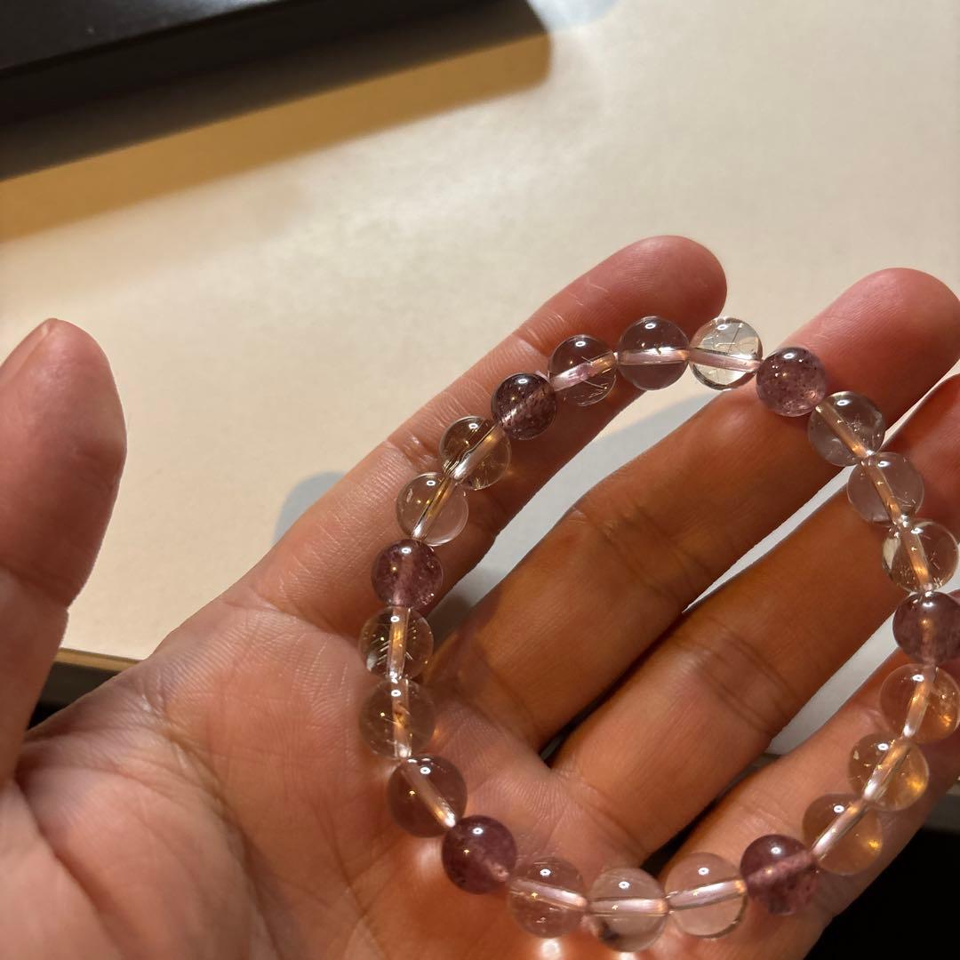 綺麗！ストロベリークオーツと水晶のブレスレット！癒し！