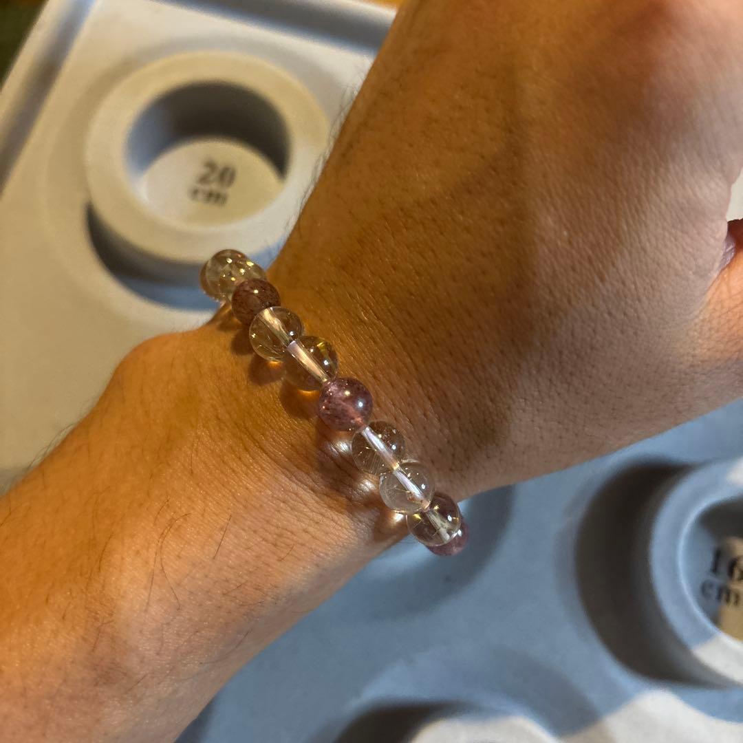 綺麗！ストロベリークオーツと水晶のブレスレット！癒し！