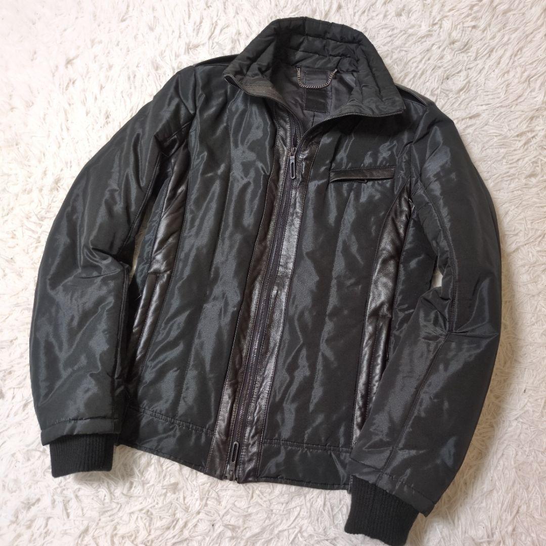 ガラアーベント　メンズ　レザーナイロン切替ライダースジャケット　細身　サイズL