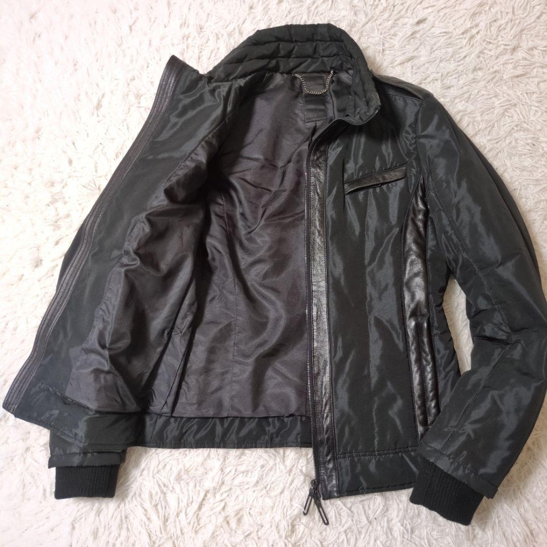 ガラアーベント　メンズ　レザーナイロン切替ライダースジャケット　細身　サイズL