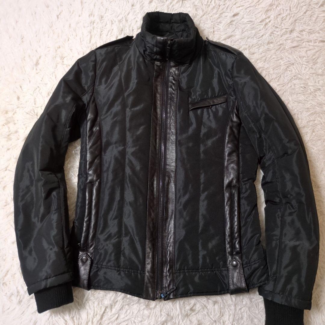 ガラアーベント　メンズ　レザーナイロン切替ライダースジャケット　細身　サイズL