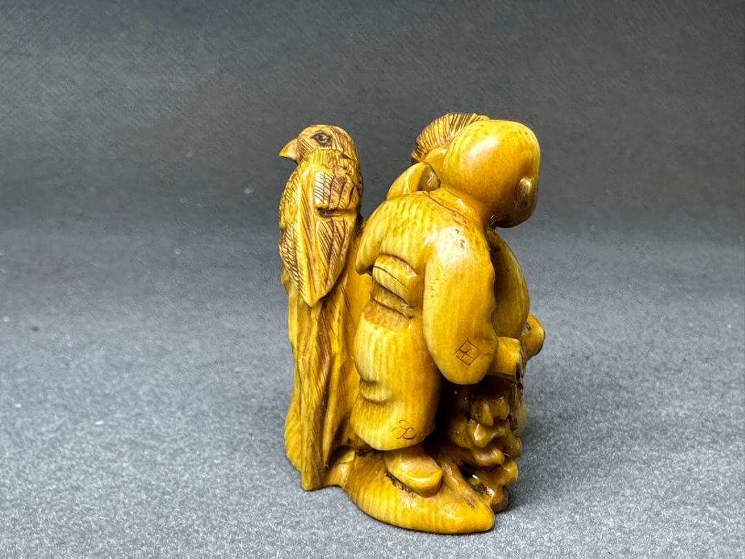 極上　江户　根付　オナガドリ　古美術品　 置物　細密細工　骨董　アンティーク