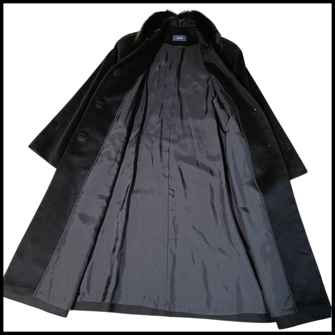 極美品 【大きいサイズ】 カシミヤ100％ チェスターコート 黒 ファー付 XL