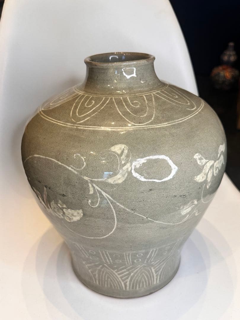 李朝 象嵌青磁 唐草文 大花瓶 古陶 古美術 骨董品 コレクション