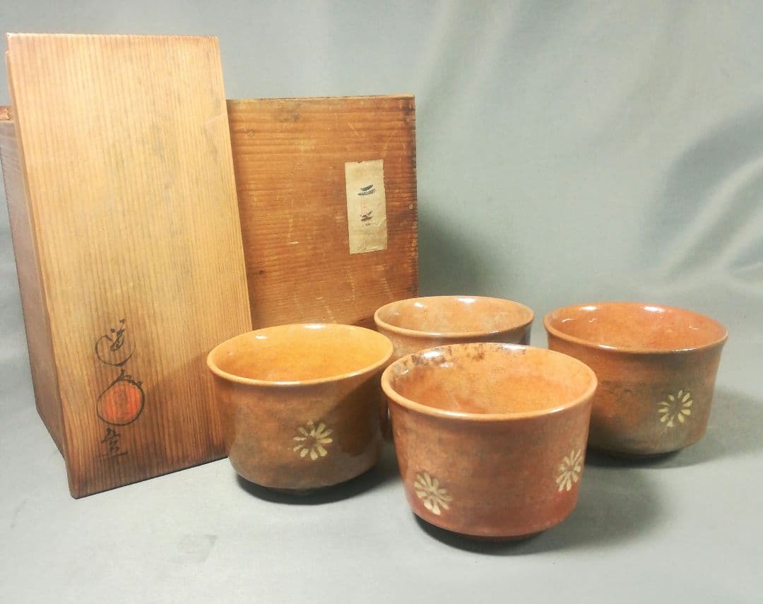 京焼 初代一休庵 中村道年 　茶碗　4客　共箱　茶道具