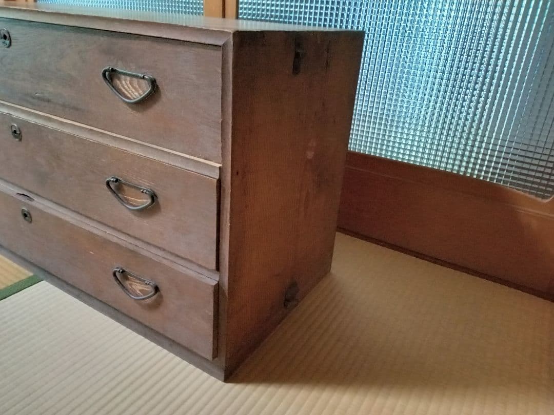 昭和レトロ　当時物　木製タンス 3段 引き出し付き　ヴィンテージ