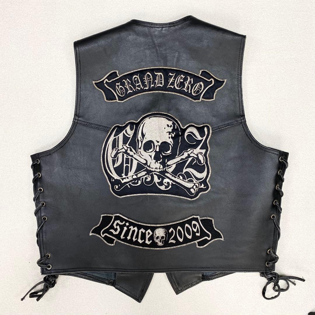 極美品✨ HEAVY レザー バイカー ベスト 42 コンチョ ブラック