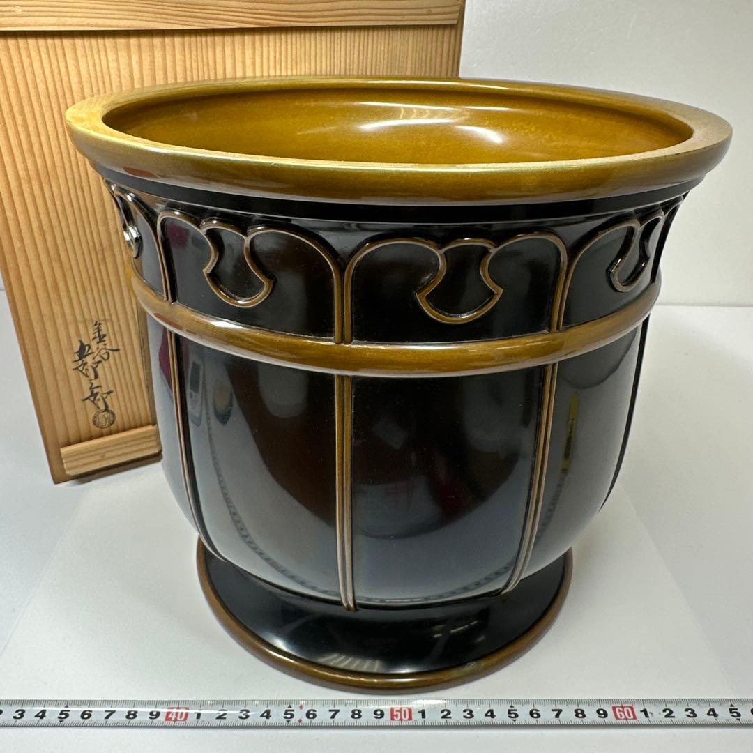 金谷五郎三郎　黒唐銅蓮萌式火鉢　共箱　トトサカ　東さ7-0421☆2F