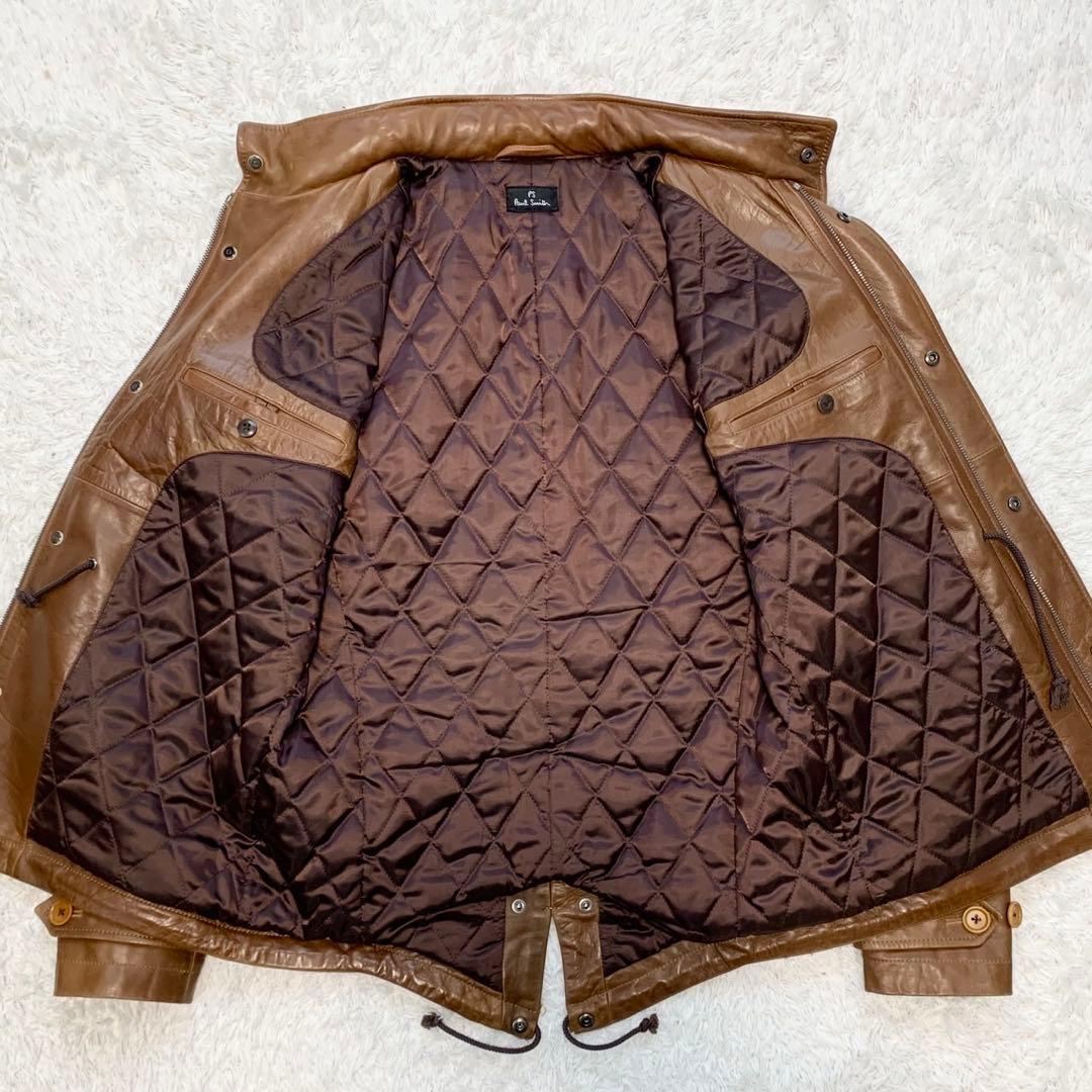 牛革カウレザー /ポールスミス キルティング レザージャケット キャメル