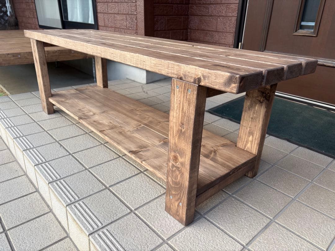 ♪(ｏ・ω・)ノ))ルル 木製シンプルベンチ 収納棚付き