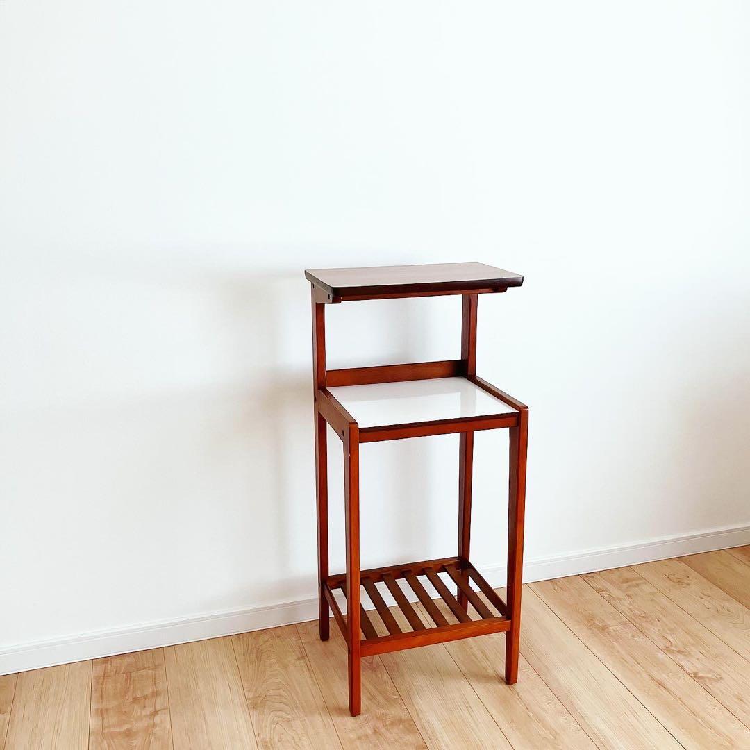 オールドカリモク　電話台　シェルフ　レトロ家具　古家具　ビンテージサイドテーブル