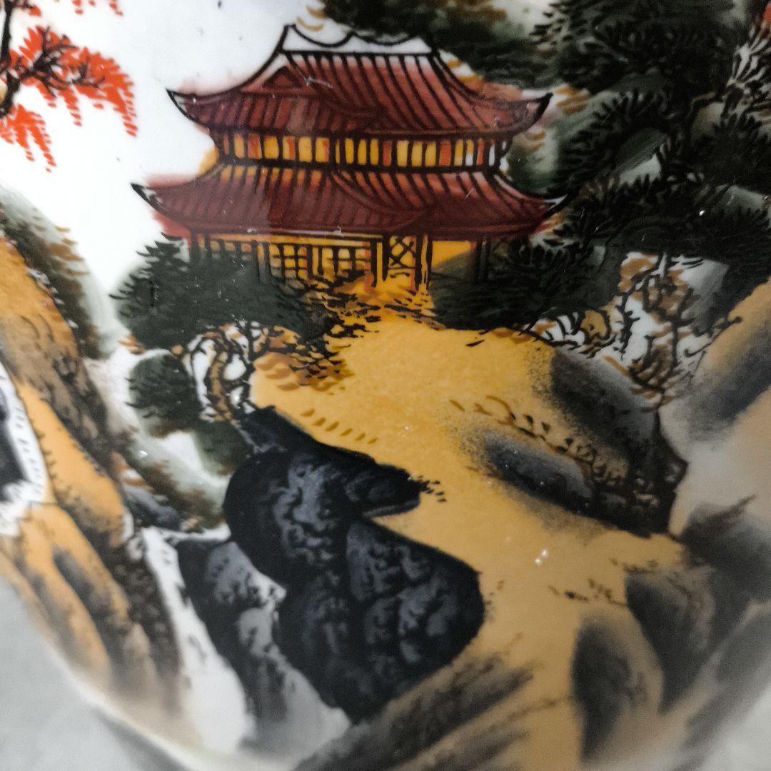中華風★山水画装飾の大きな陶磁器壺★幅30センチ★高さ80センチ★たのメル発送
