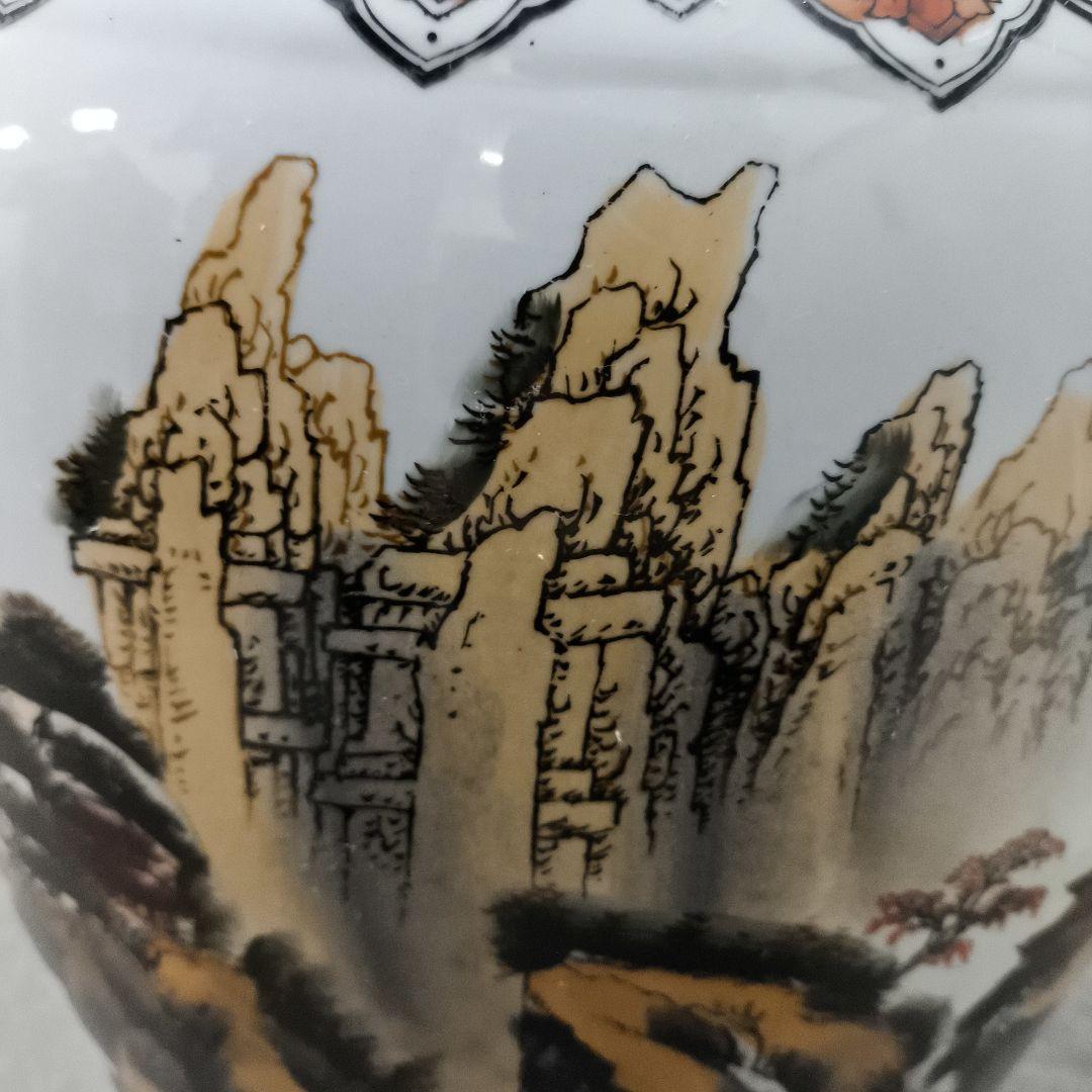 中華風★山水画装飾の大きな陶磁器壺★幅30センチ★高さ80センチ★たのメル発送