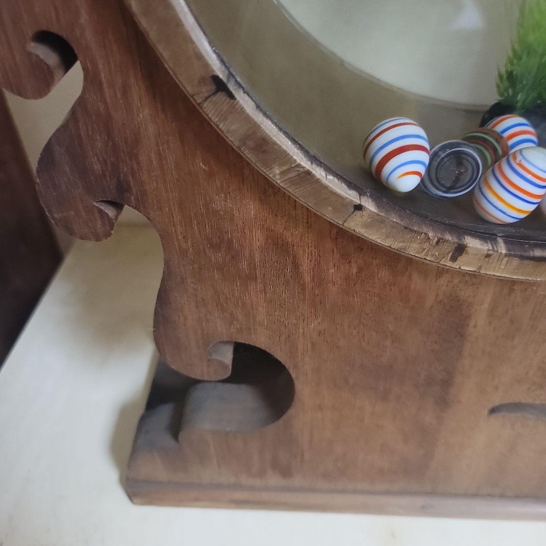 @*ー様 木製 円形金魚鉢 中型 人工水草付き