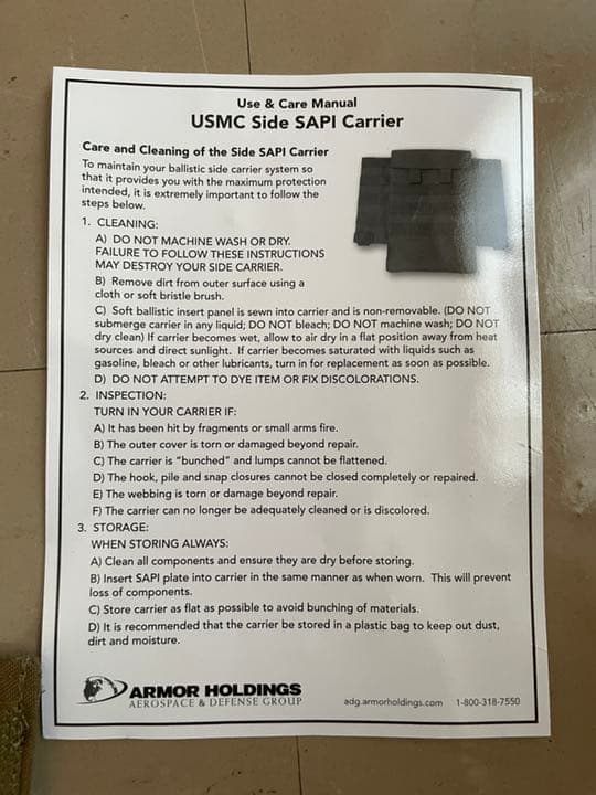 米軍放出 USMC S-SAPI BALLISTIC CARRIER 2枚セット