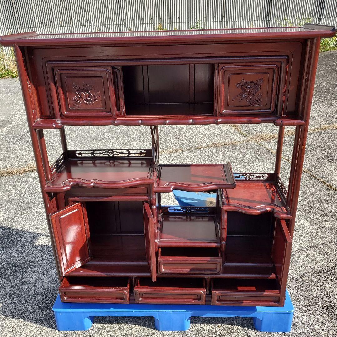 唐木　透かし彫り　飾り棚/茶箪笥　和家具　紫檀　花梨　収納棚　時代箪笥