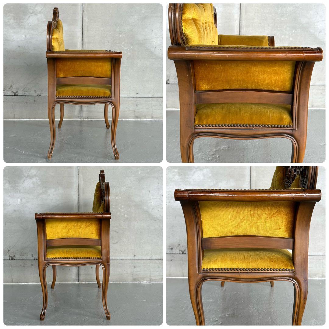 ✦80s✦ アンティークソファ カウチ ベルベット ゴールド 彫刻 ヴィンテージ