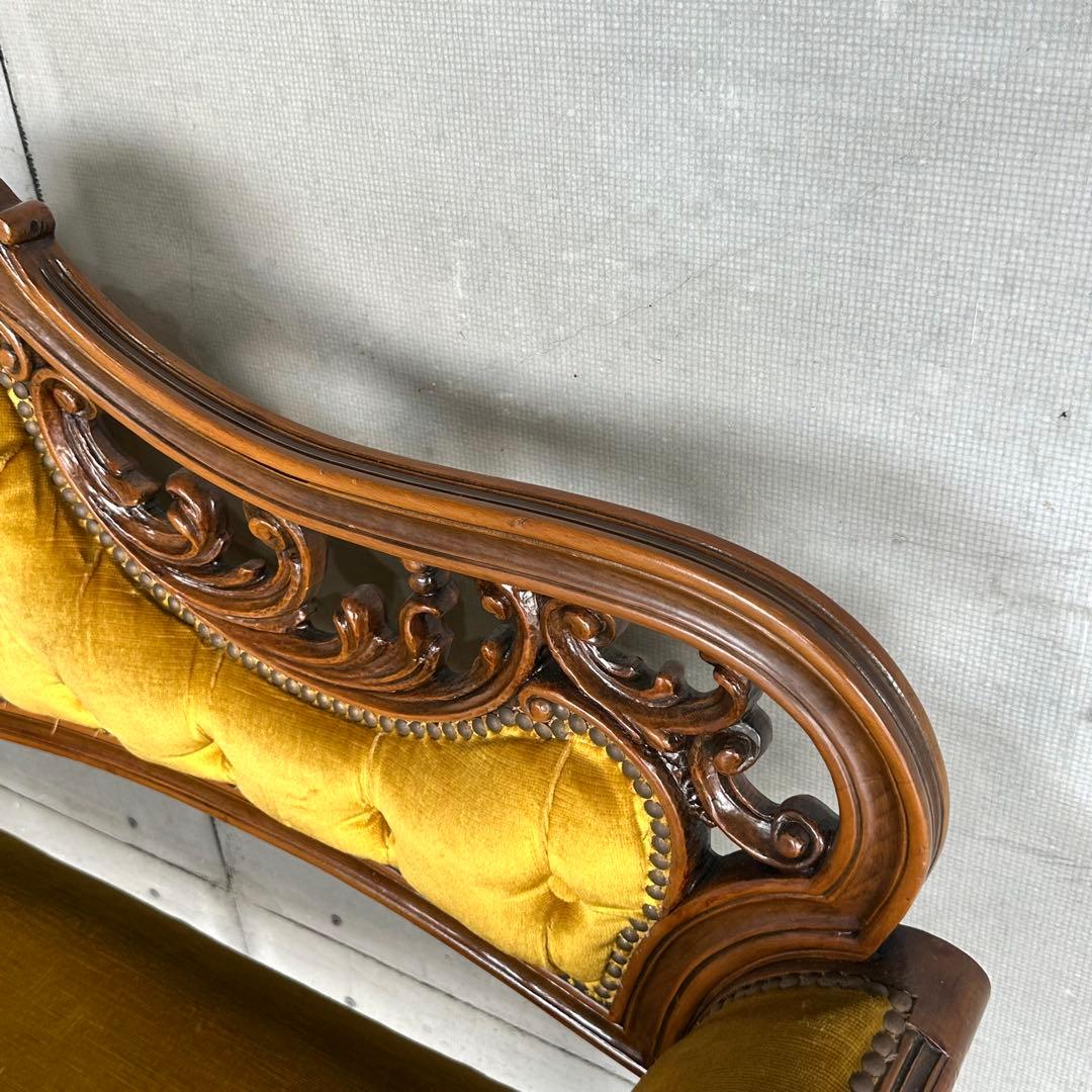 ✦80s✦ アンティークソファ カウチ ベルベット ゴールド 彫刻 ヴィンテージ