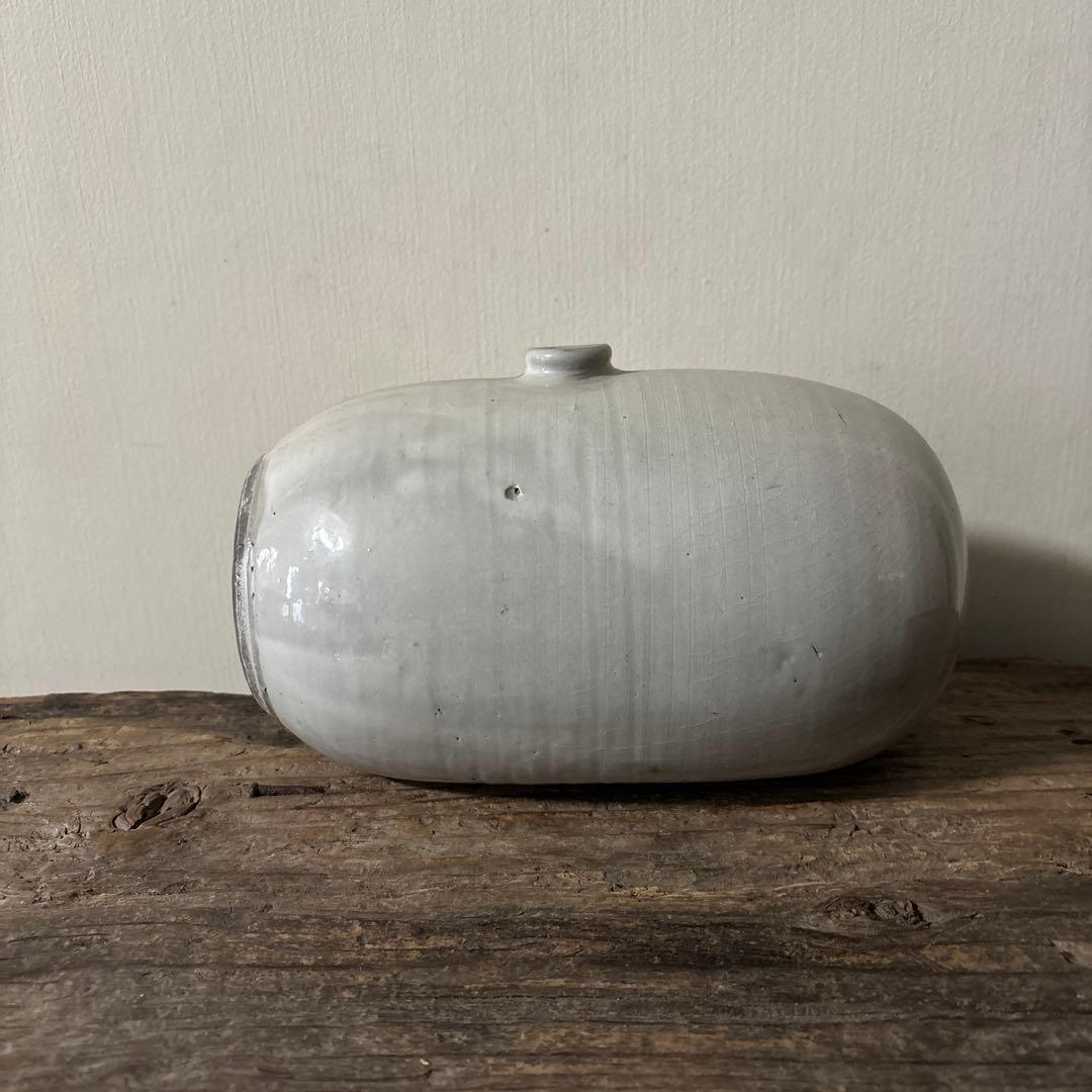 平清水焼　灰白釉掛　古民藝　古道具　アンティーク　花器　骨董　古陶磁　検:李朝