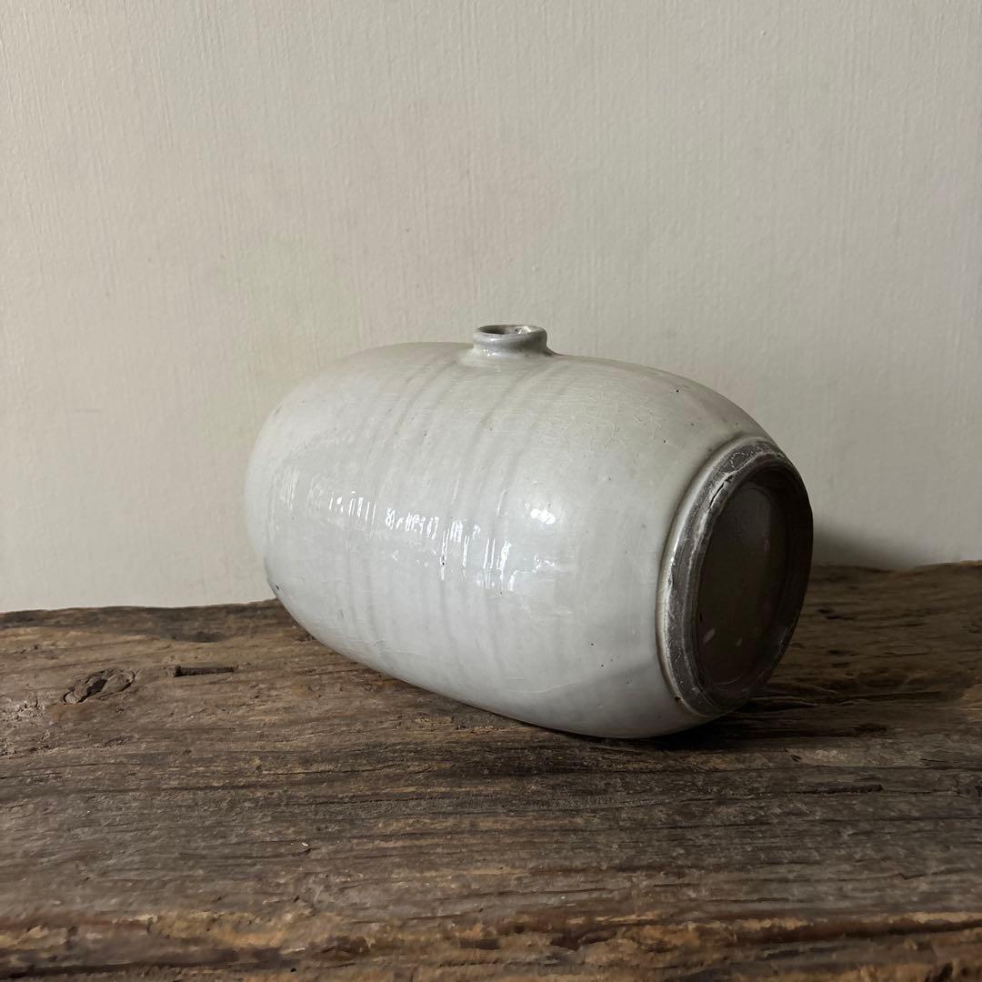 平清水焼　灰白釉掛　古民藝　古道具　アンティーク　花器　骨董　古陶磁　検:李朝