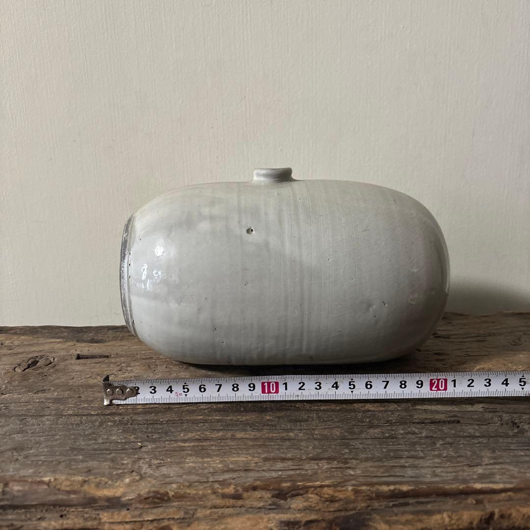 平清水焼　灰白釉掛　古民藝　古道具　アンティーク　花器　骨董　古陶磁　検:李朝