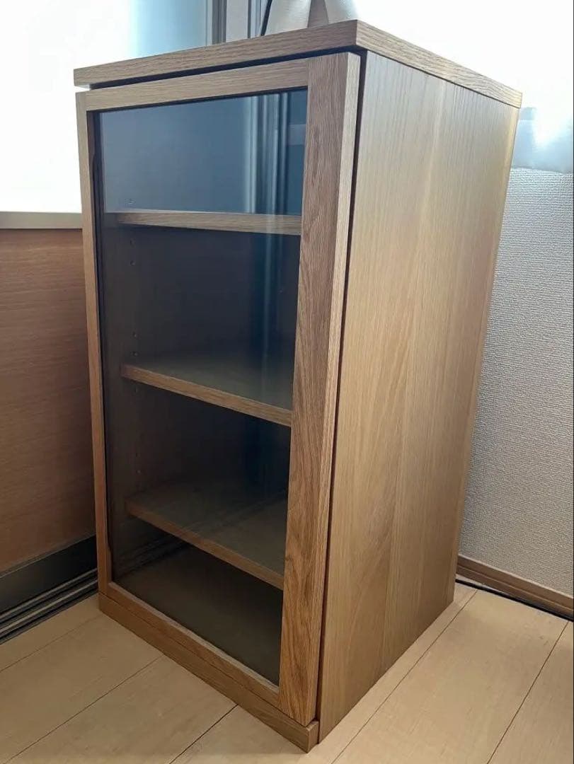【美品】無印良品 木製キャビネット・ガラス扉・オーク材