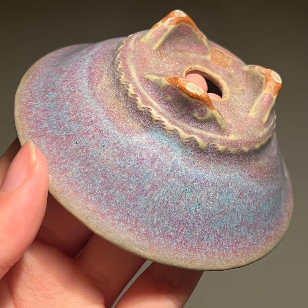827.虹泉 紫釉釉反緣丸 盆栽鉢 植木鉢 10.3*3.6cm