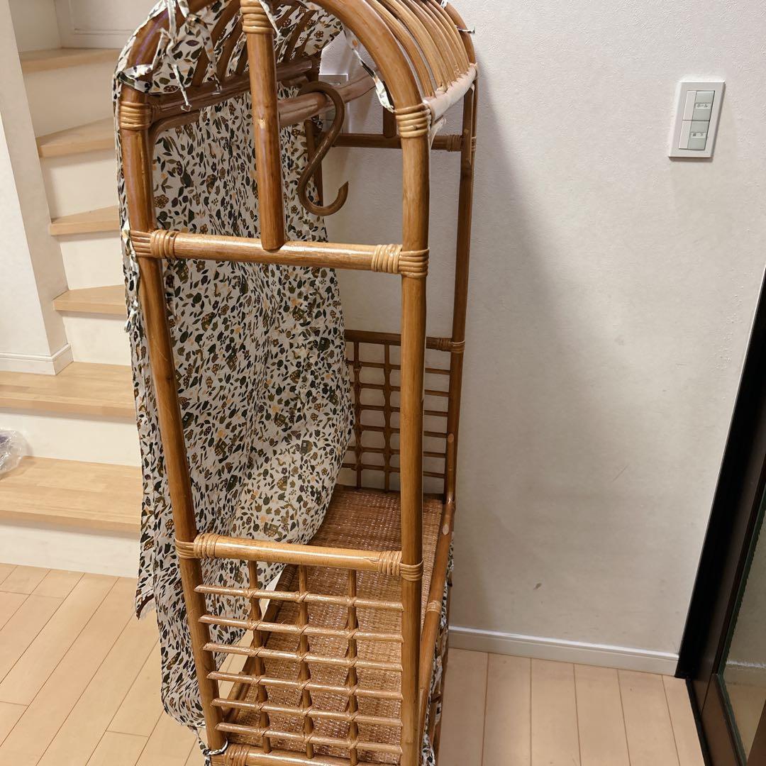 ラタン 籐家具 レトロ ハンガーラック 収納バスケット 鹿田産業