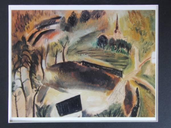 国吉康雄、【塔のある風景】、希少な額装用画集より、新品額装付、状態良好
