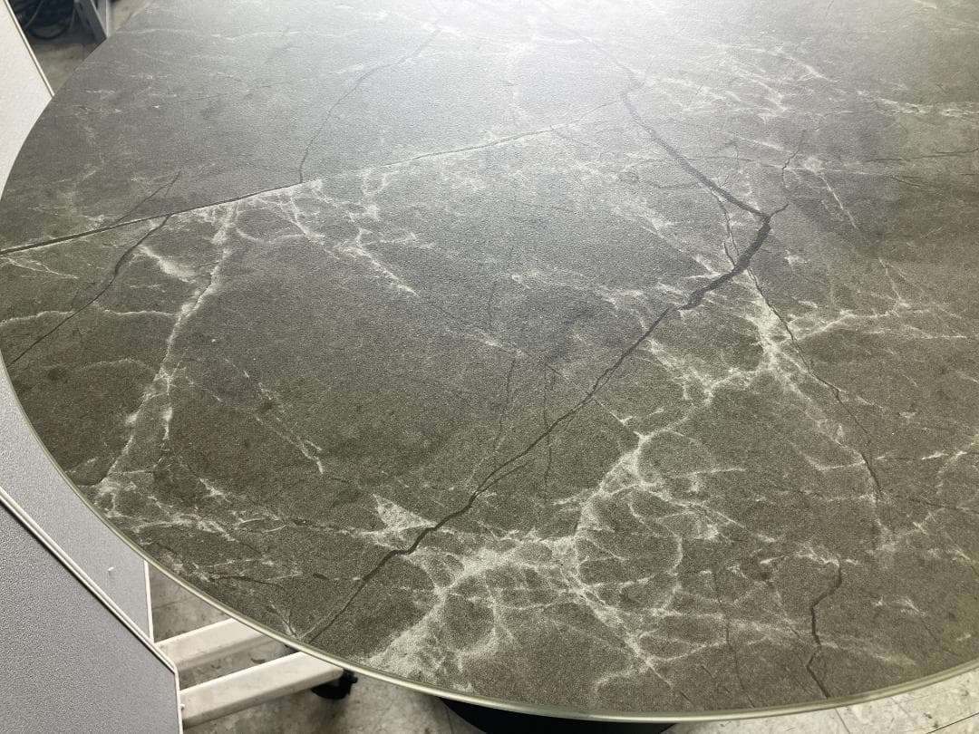 大川家具 カフェテーブル 円形 大理石風 グレー