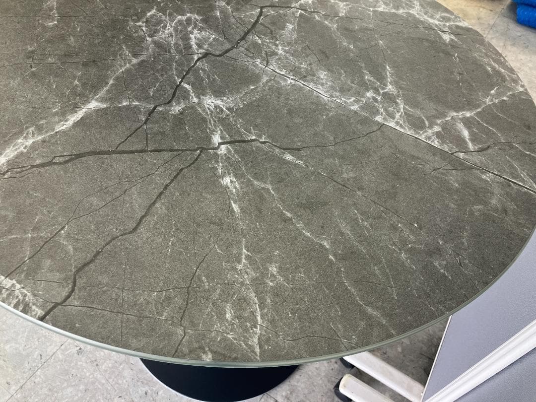 大川家具 カフェテーブル 円形 大理石風 グレー