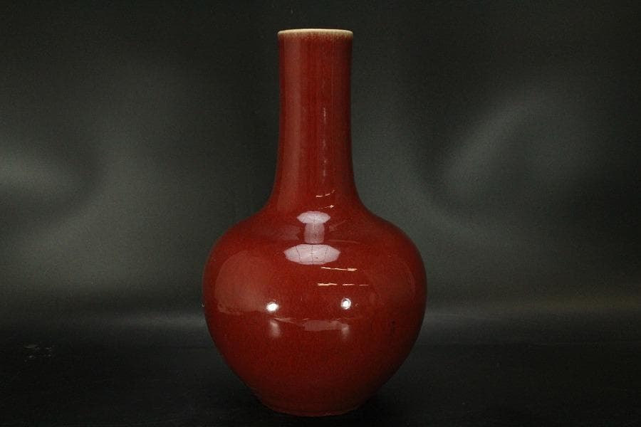 中国美術 釉裏紅 天球瓶 高36cm (HA367)