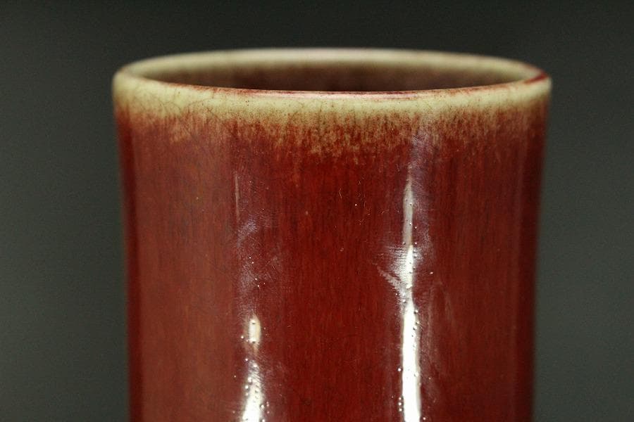 中国美術 釉裏紅 天球瓶 高36cm (HA367)