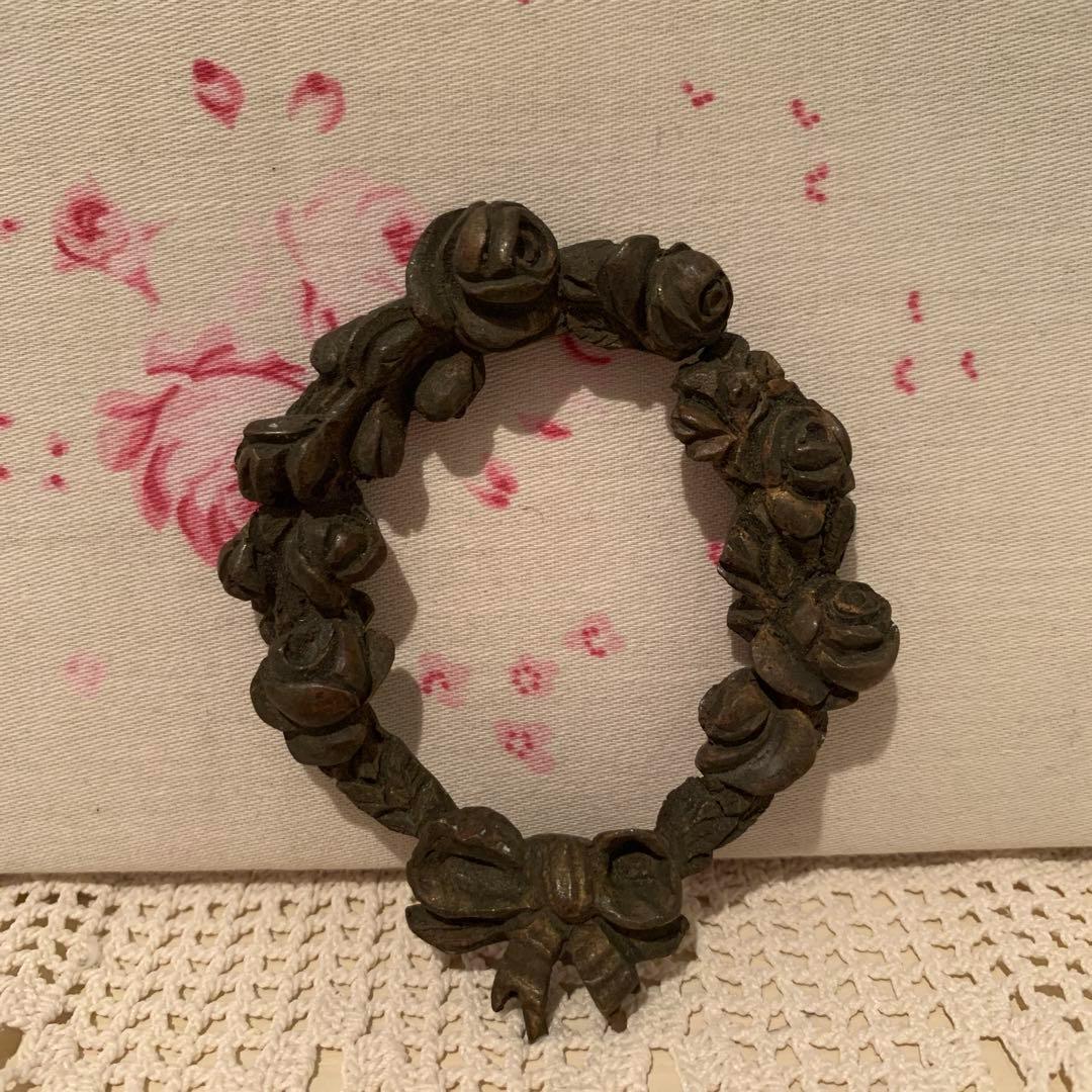 フランス　アンティーク　バラとリボンのリース　ウォールデコレーション