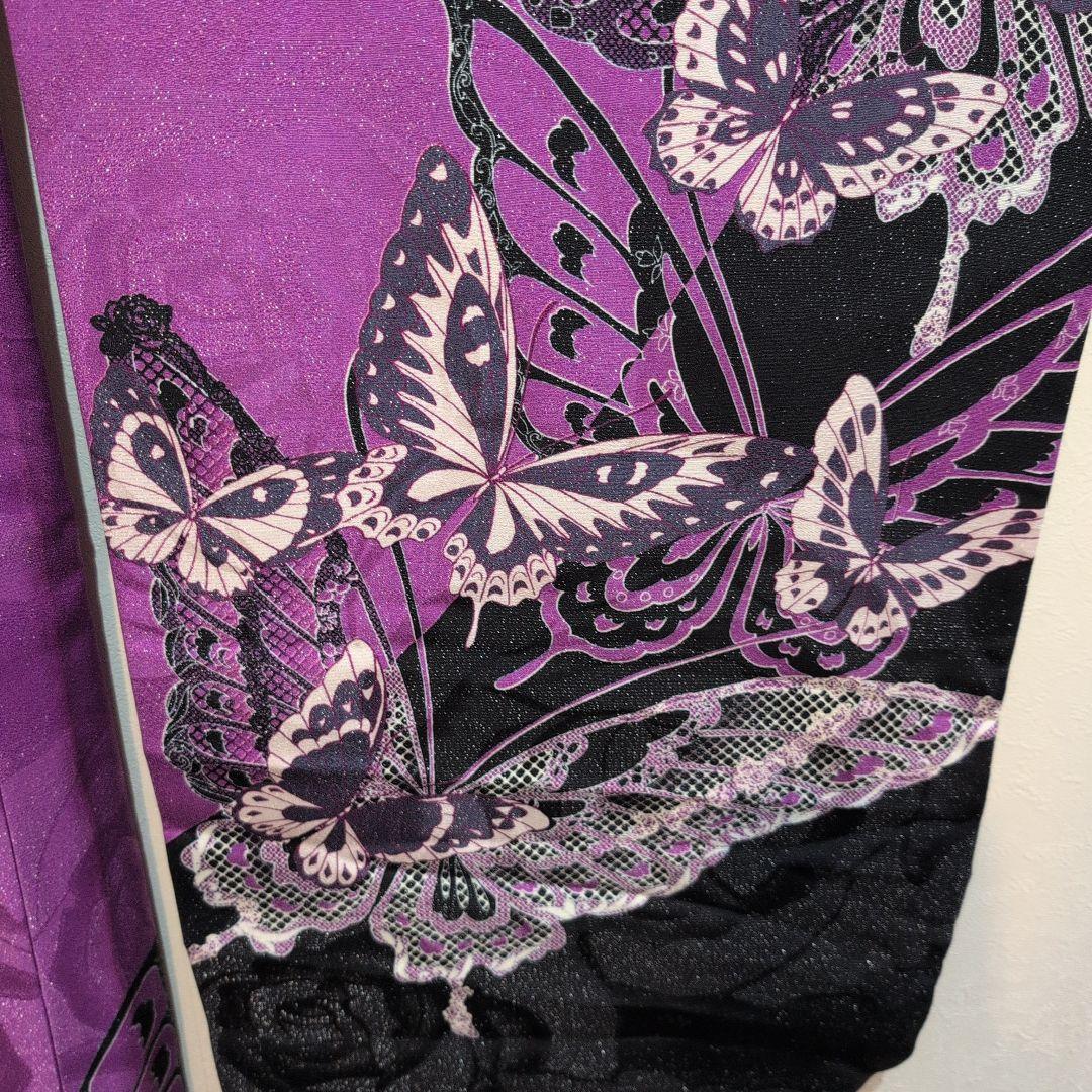 【美品】紫と黒の蝶模様の振袖＆帯のセット