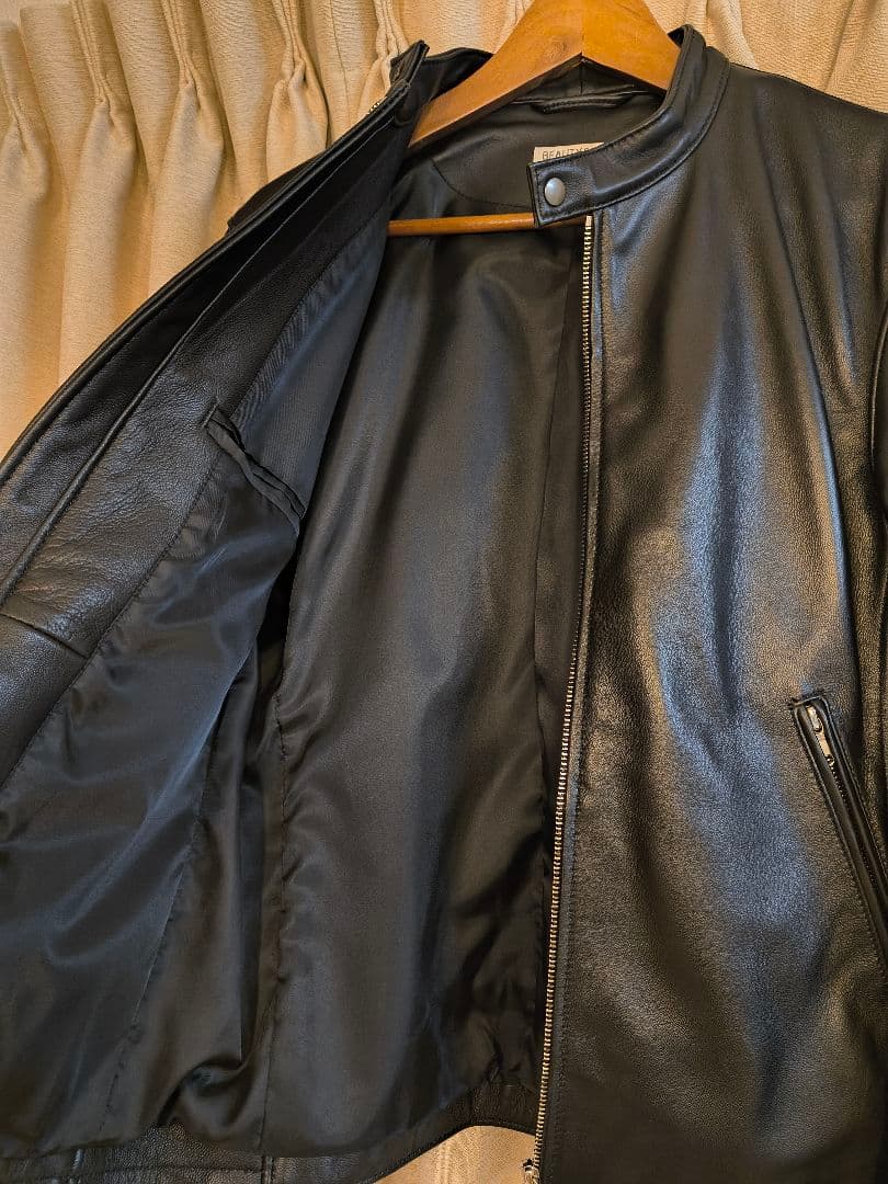 【美品】ブラック シングルライダースジャケット M シープレザー