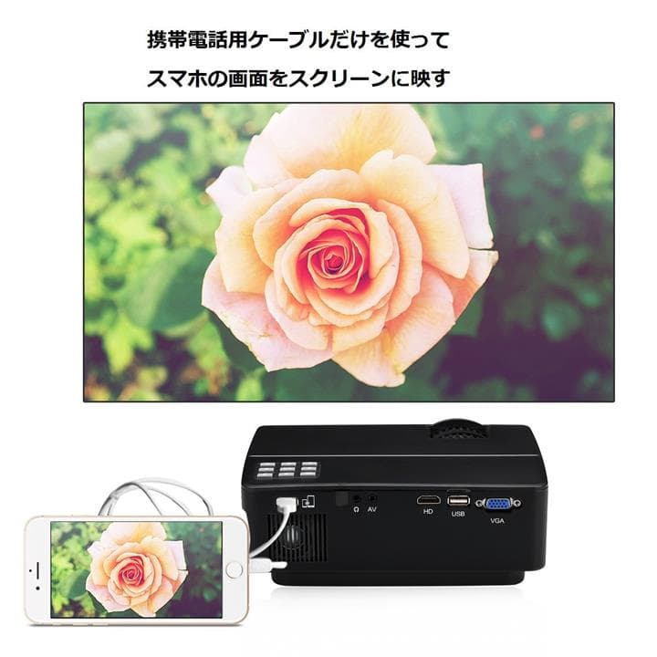 人気！LEDプロジェクター 小型 1080P HD リモコン付